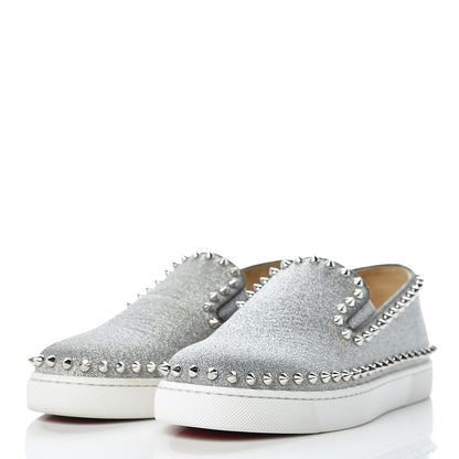 Christian Louboutin Calfskin Spikes Womens Pik Boat Glitter Sneakers 37 Silver 3 of 9