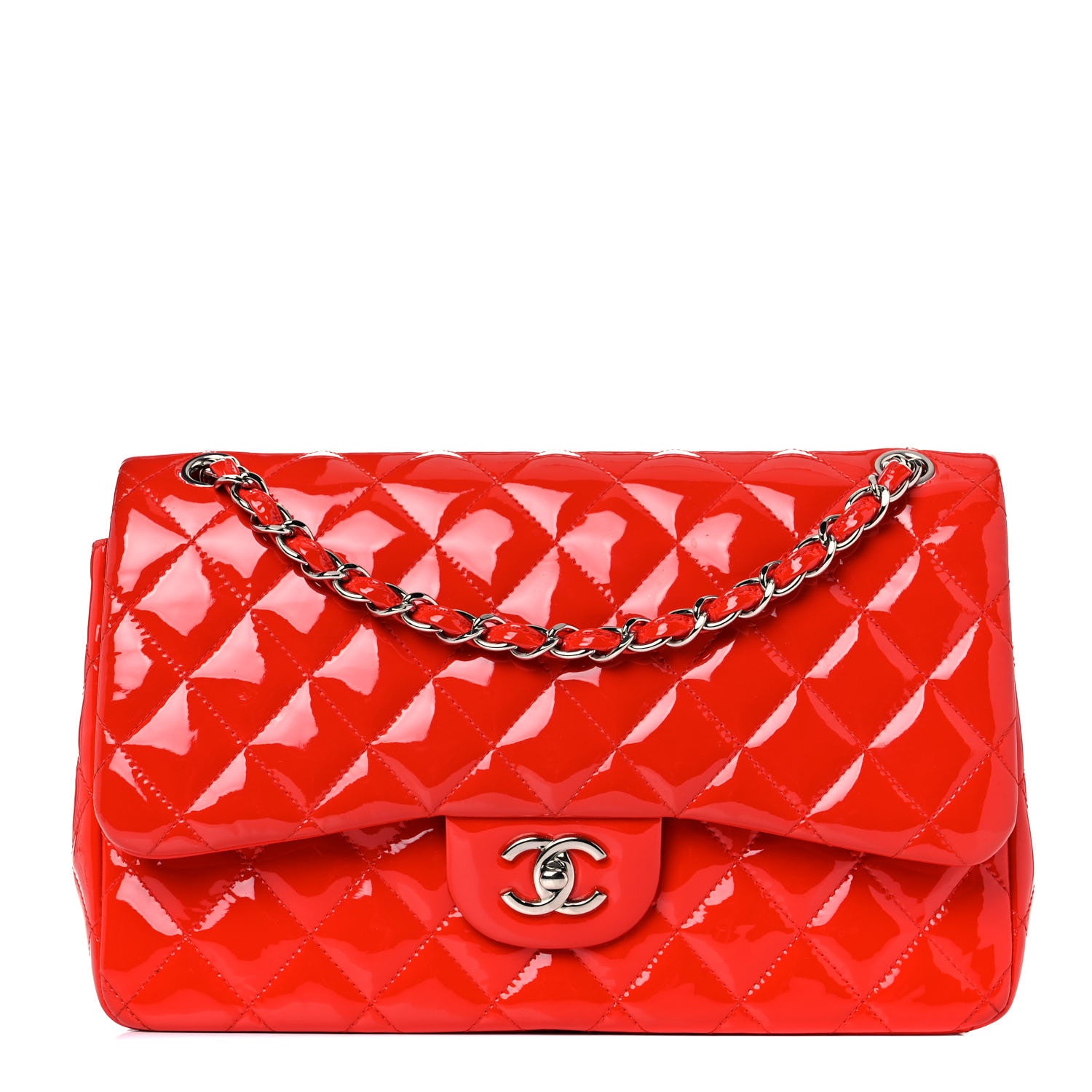 Chanel Patent Quilted Jumbo Double Flap Red 1 of 13
