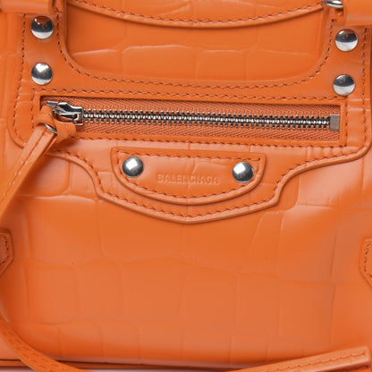 Balenciaga Semi Shiny Calfskin Crocodile Embossed Neo Classic Silver Hardware Mini City Orange 9 of 9