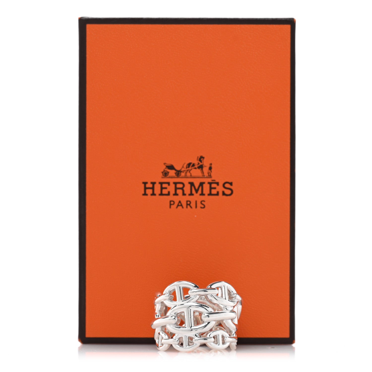 Hermes Sterling Silver GM Chaine d'ncre Enchainee Band Ring 58 8.25 5 of 5