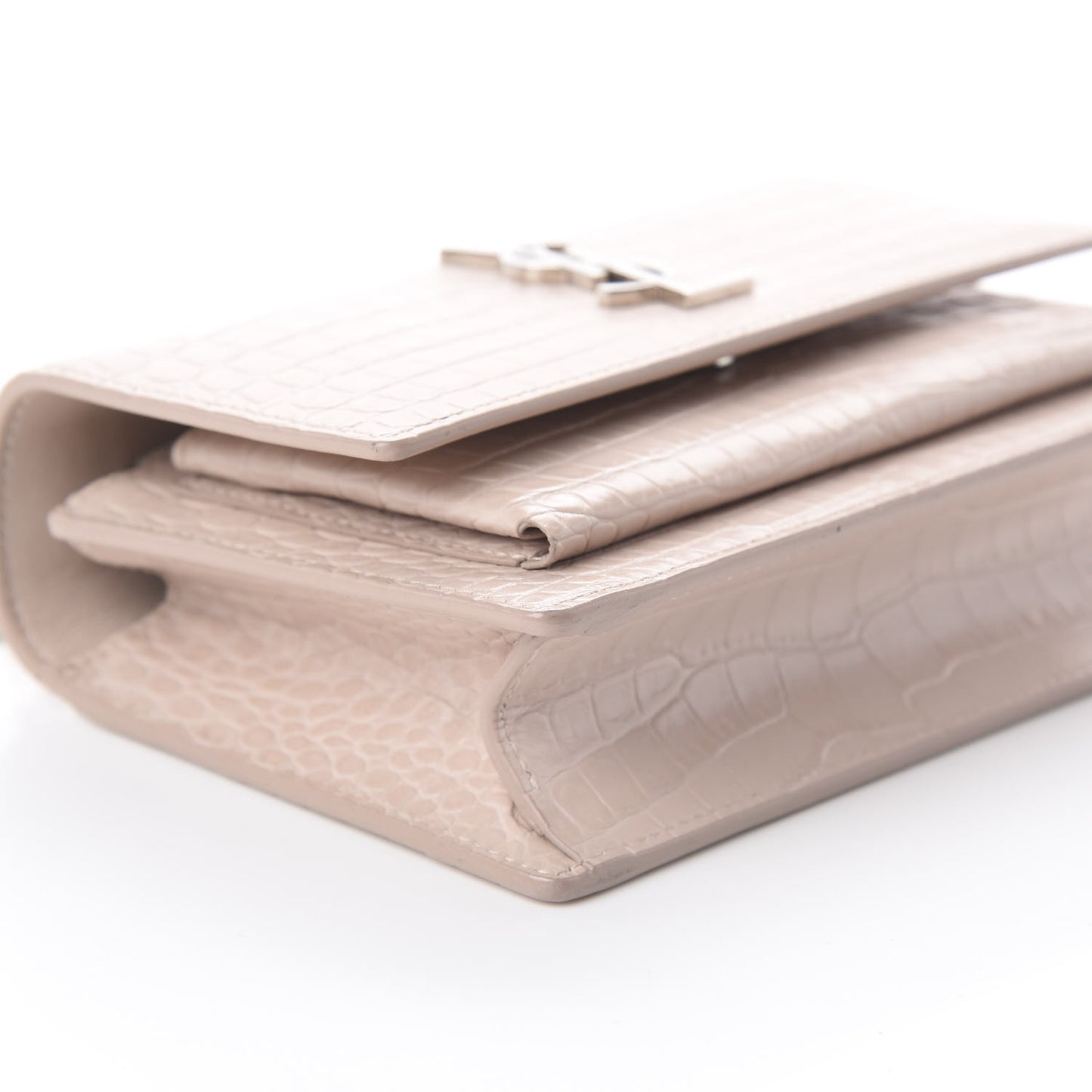 Calfskin Crocodile Embossed Monogram Sunset Chain Wallet Marble Pink