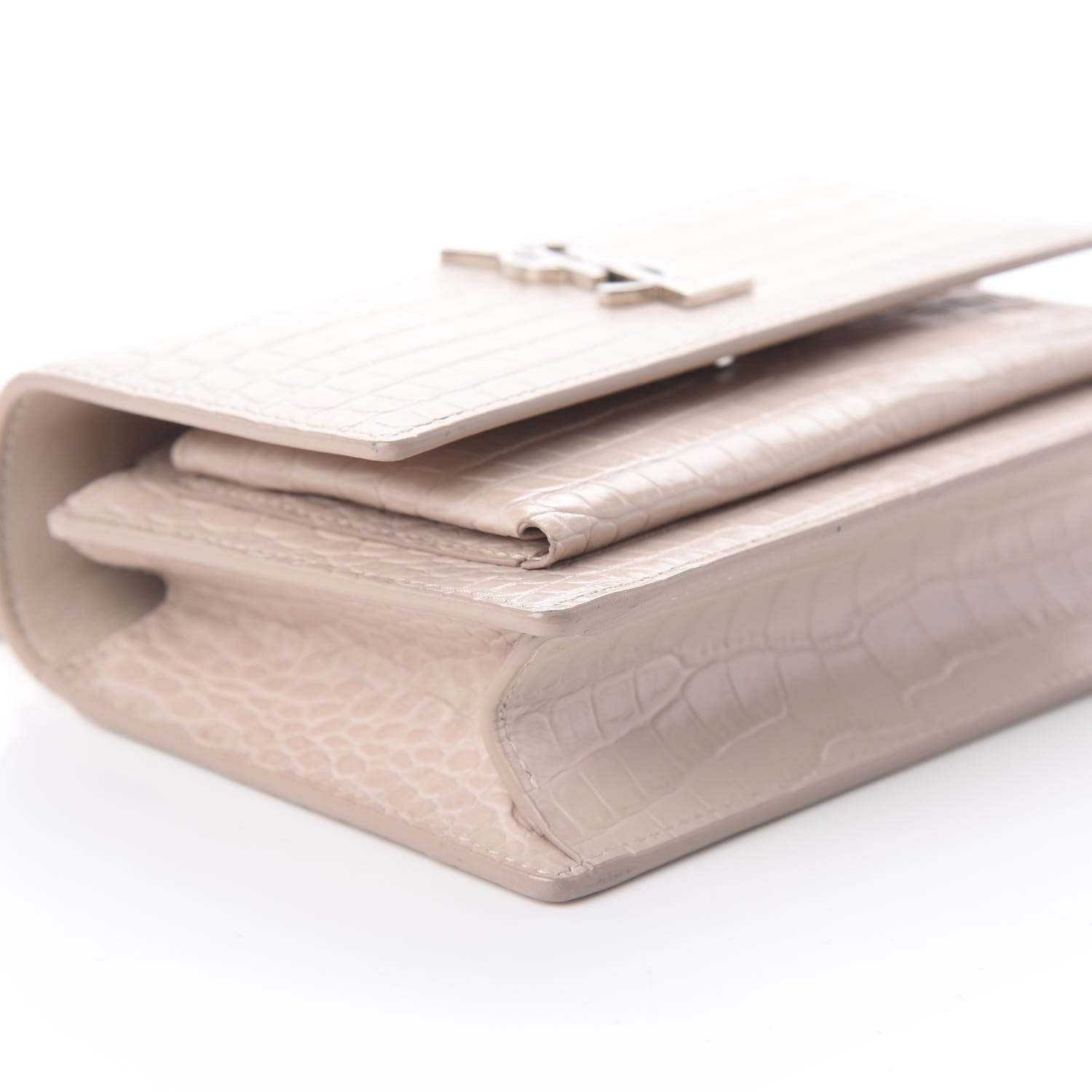 Saint Laurent Calfskin Crocodile Embossed Monogram Sunset Chain Wallet Marble Pink 10 of 13