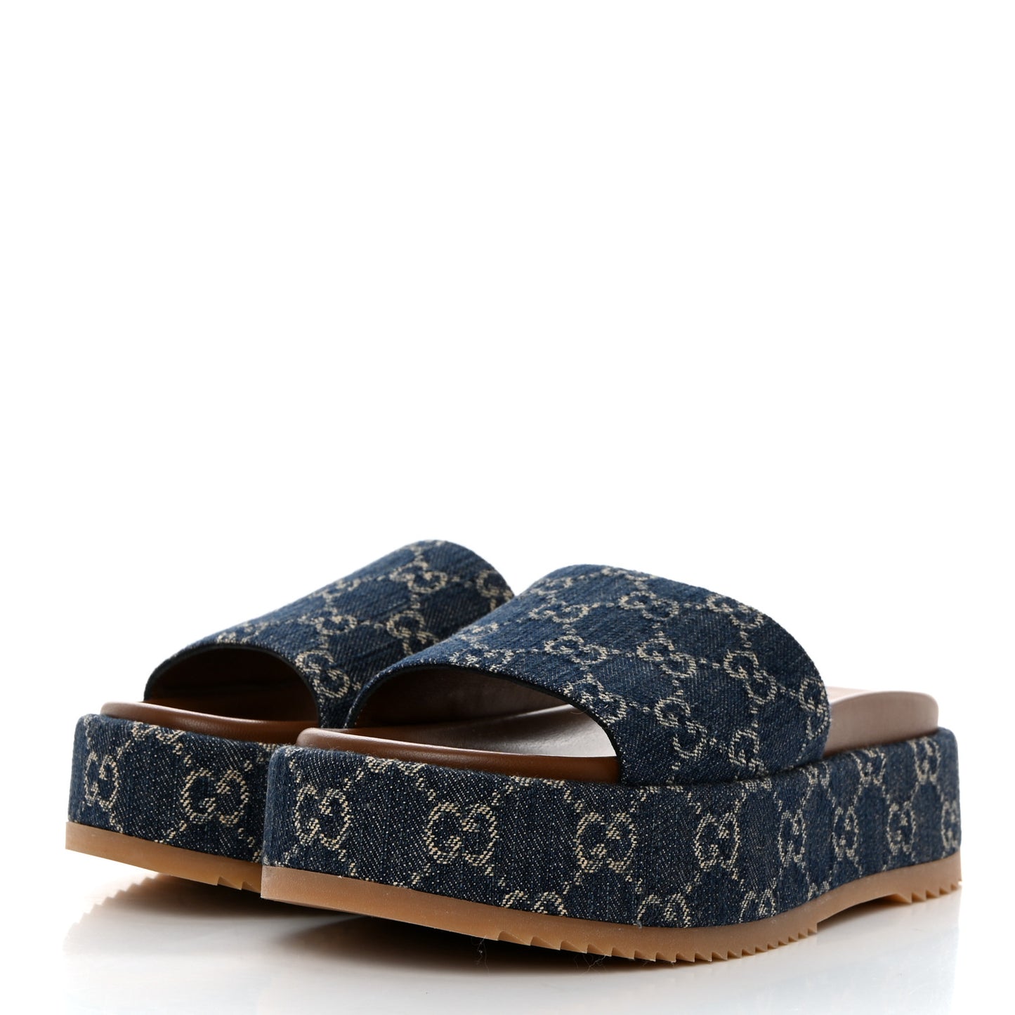 New Denim GG Monogram Angelina Platform 55mm Slide Sandals 37.5 Blue Tea