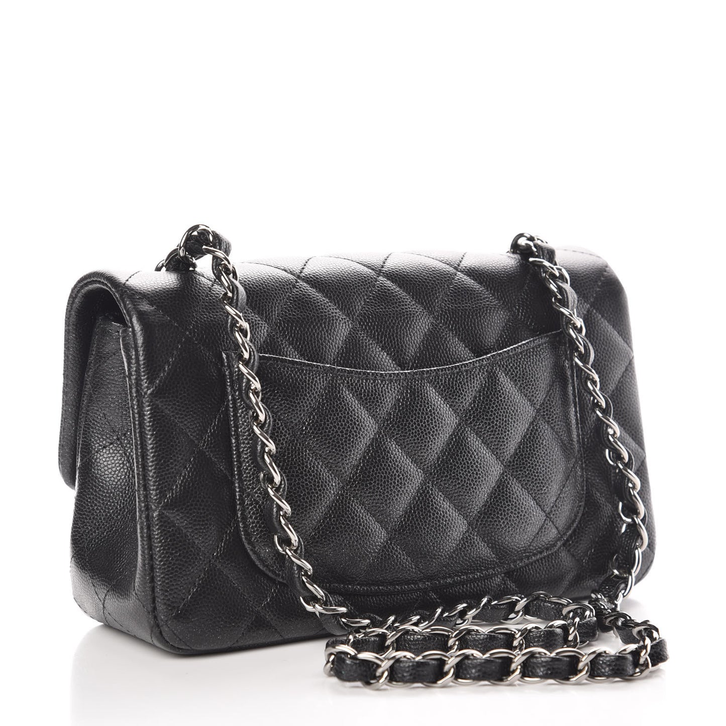 Iridescent Caviar Quilted Mini Rectangular Flap Black