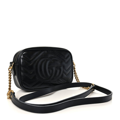 Gucci Calfskin Matelasse Mini GG Marmont Chain Shoulder Bag Black 3 of 10