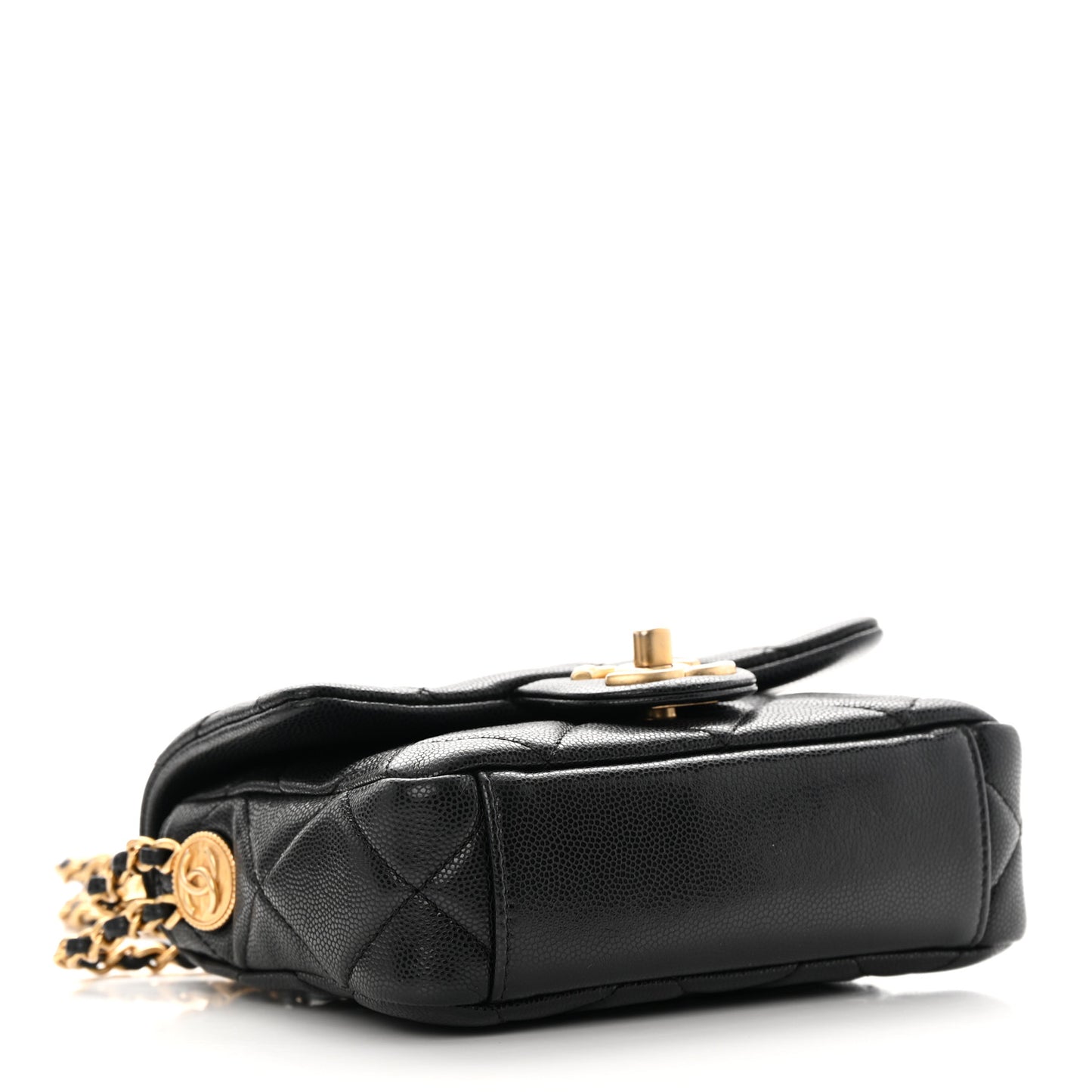 Caviar Quilted Mini Twist Your Buttons Flap Black