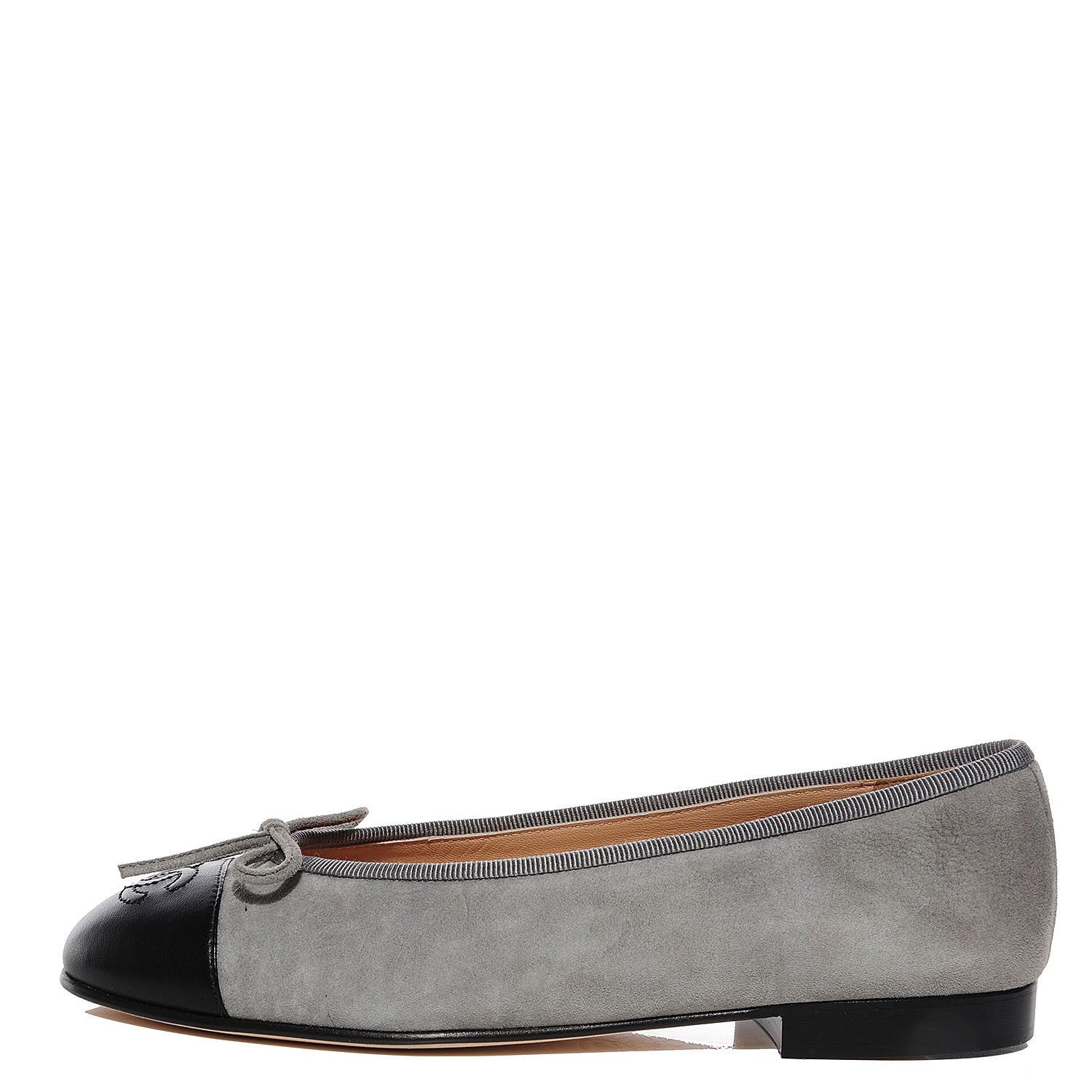 Chanel Suede Cap Toe Ballerina Flats Grey Black 36 1 of 8