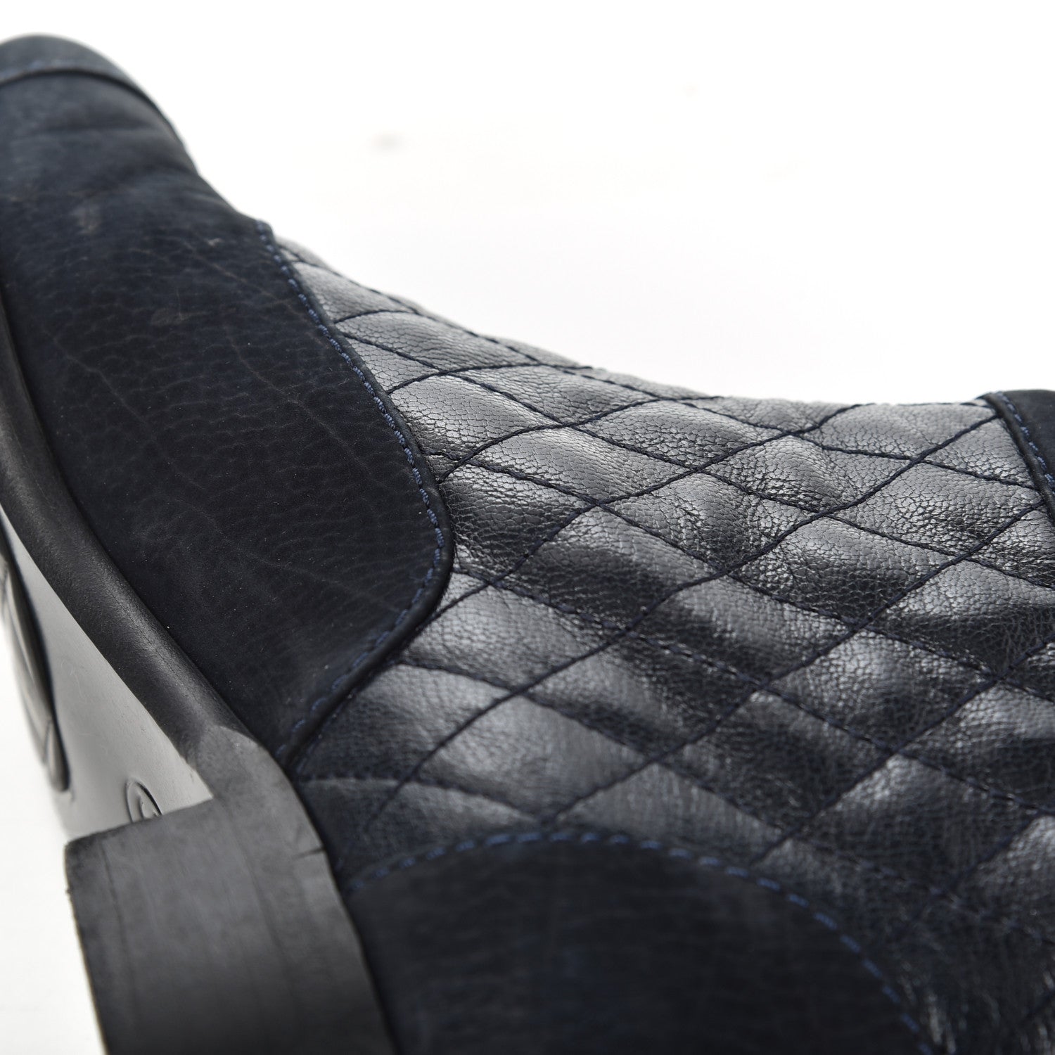 Chanel Suede Goatskin Fantasy Quilted Short Boots 37.5 Navy 16 of 20