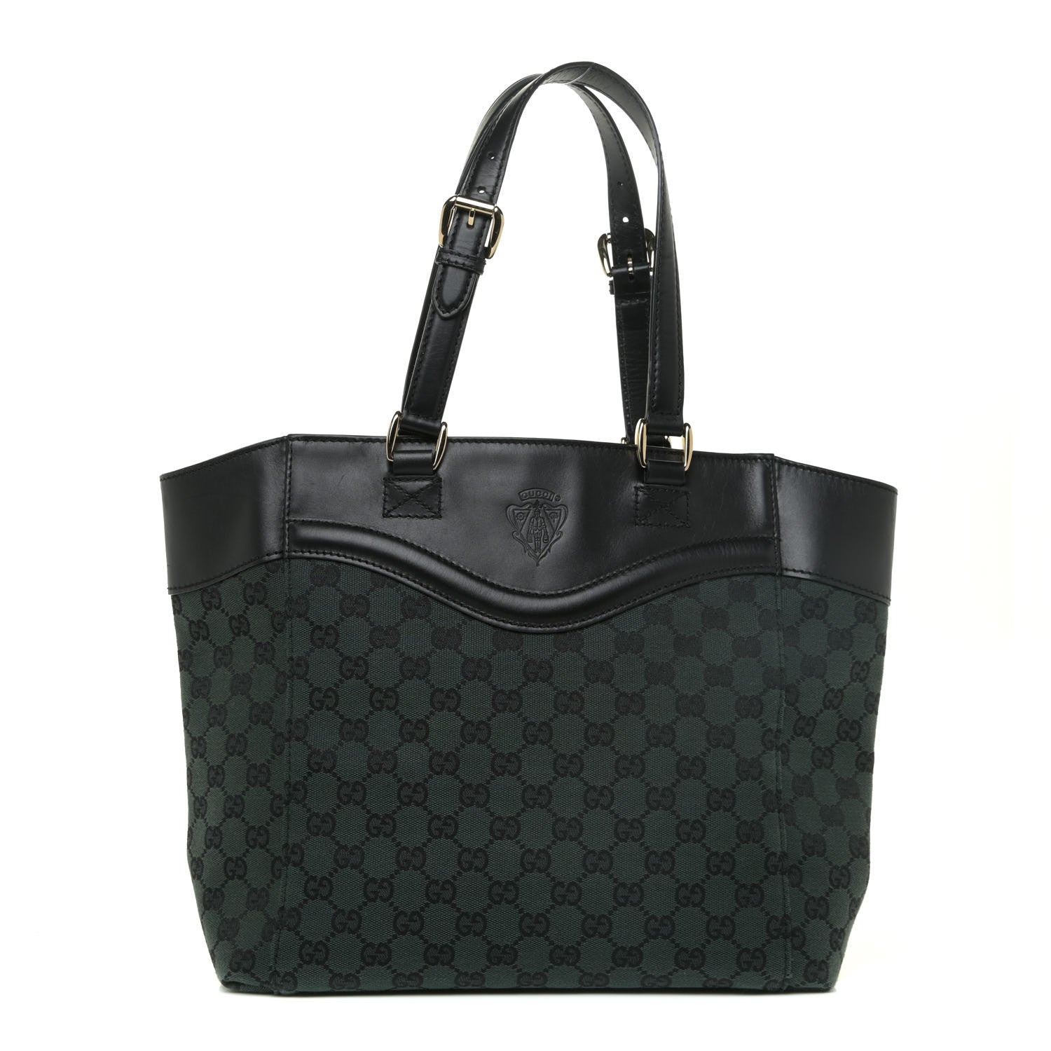 Gucci Monogram Crest Tote Green Black 1 of 18
