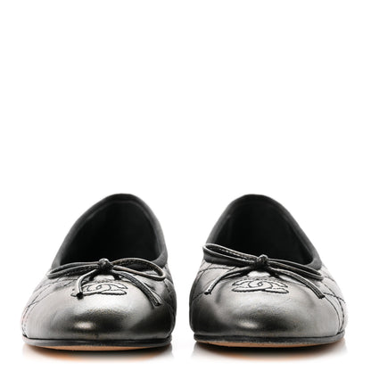Chanel Metallic Aged Calfskin Quilted CC Cap Toe Ballerina Flats 38.5 Dark Silver 3 of 9