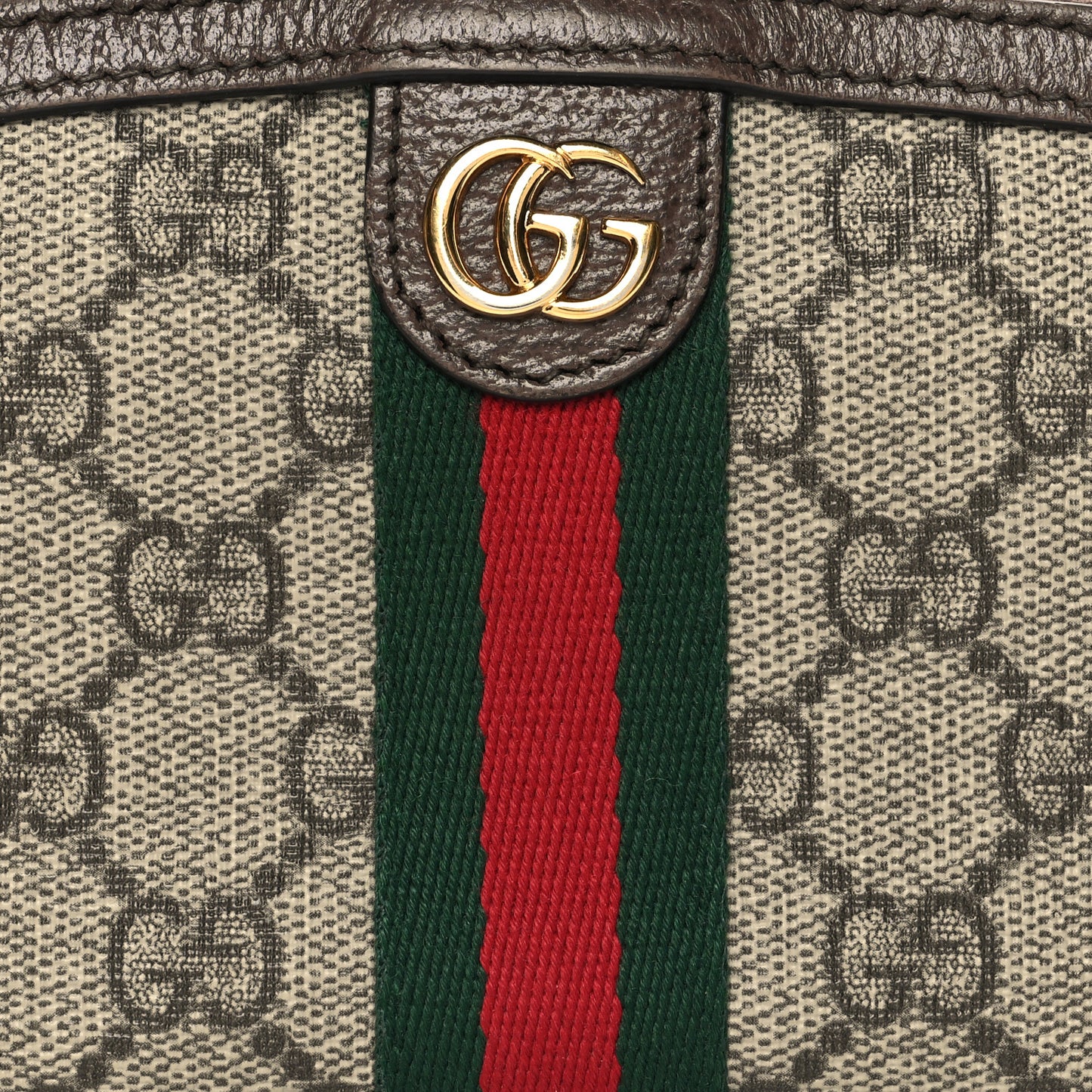 GG Supreme Monogram Textured Calfskin Web Medium Ophidia Cosmetic Case Beige Ebony New Acero