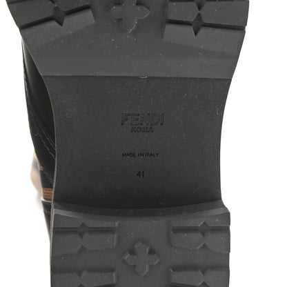 Fendi Calfskin Stretch Fabric FF Rockoko Biker Boots 41 Black Tobacco 6 of 7