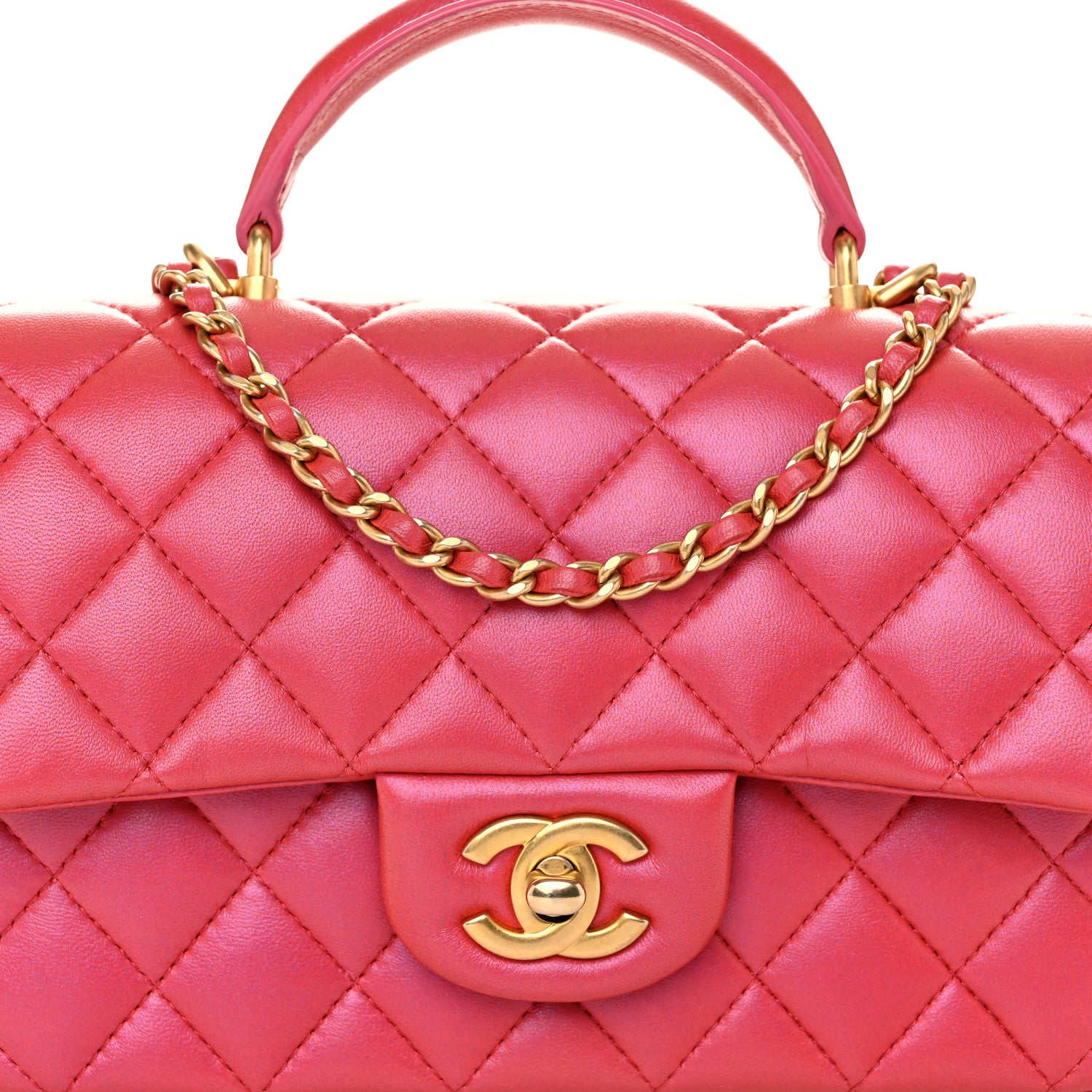 Chanel Iridescent Lambskin Quilted Mini Top Handle Rectangular Flap Red 8 of 10