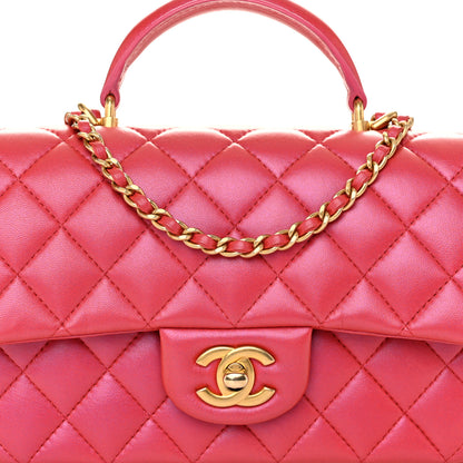 Chanel Iridescent Lambskin Quilted Mini Top Handle Rectangular Flap Red 8 of 10