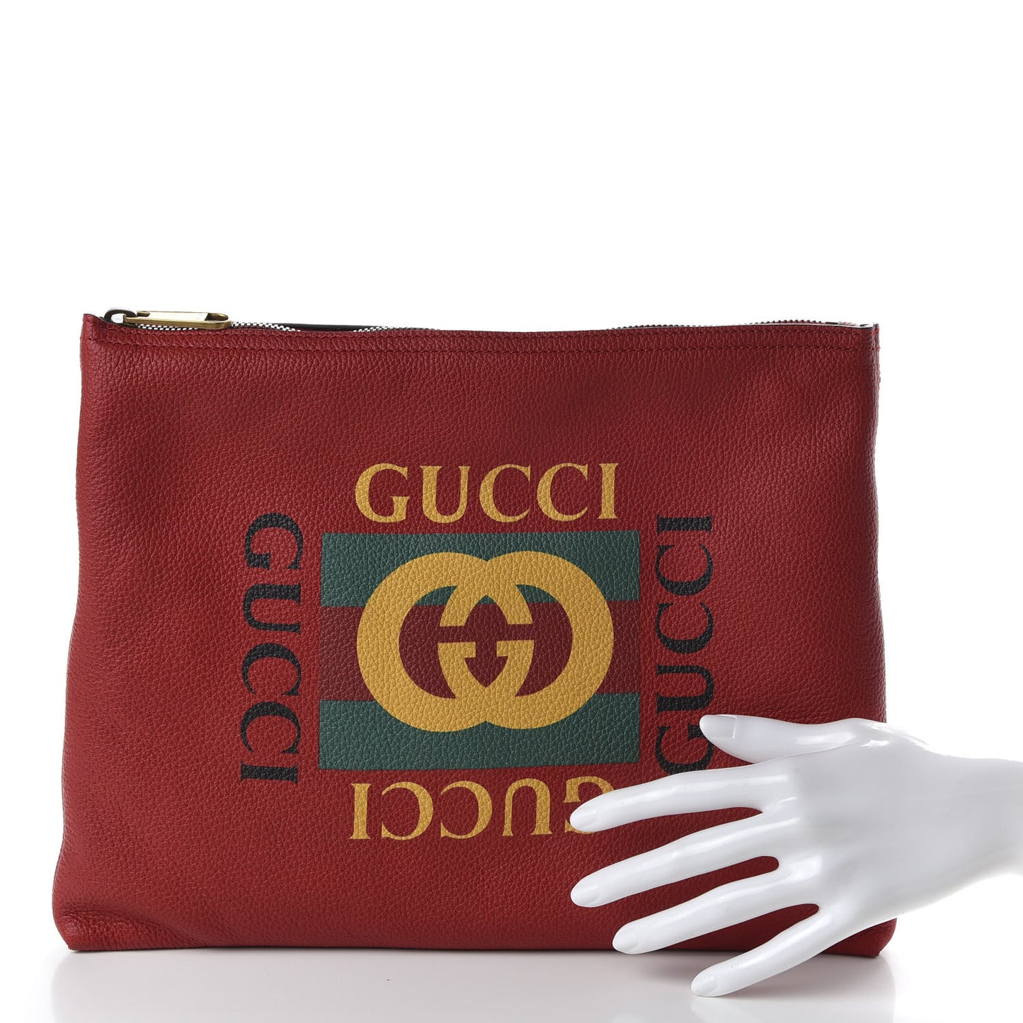 Pebbled Calfskin Medium Logo Portfolio Clutch Hibiscus Red
