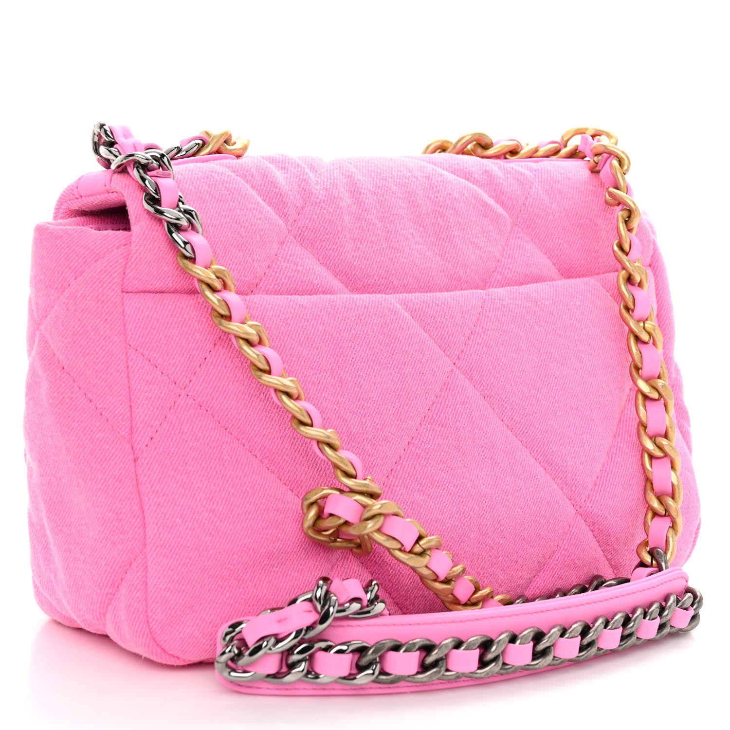 Chanel Denim Quilted Medium Chanel 19 Flap Neon Pink 3 of 10