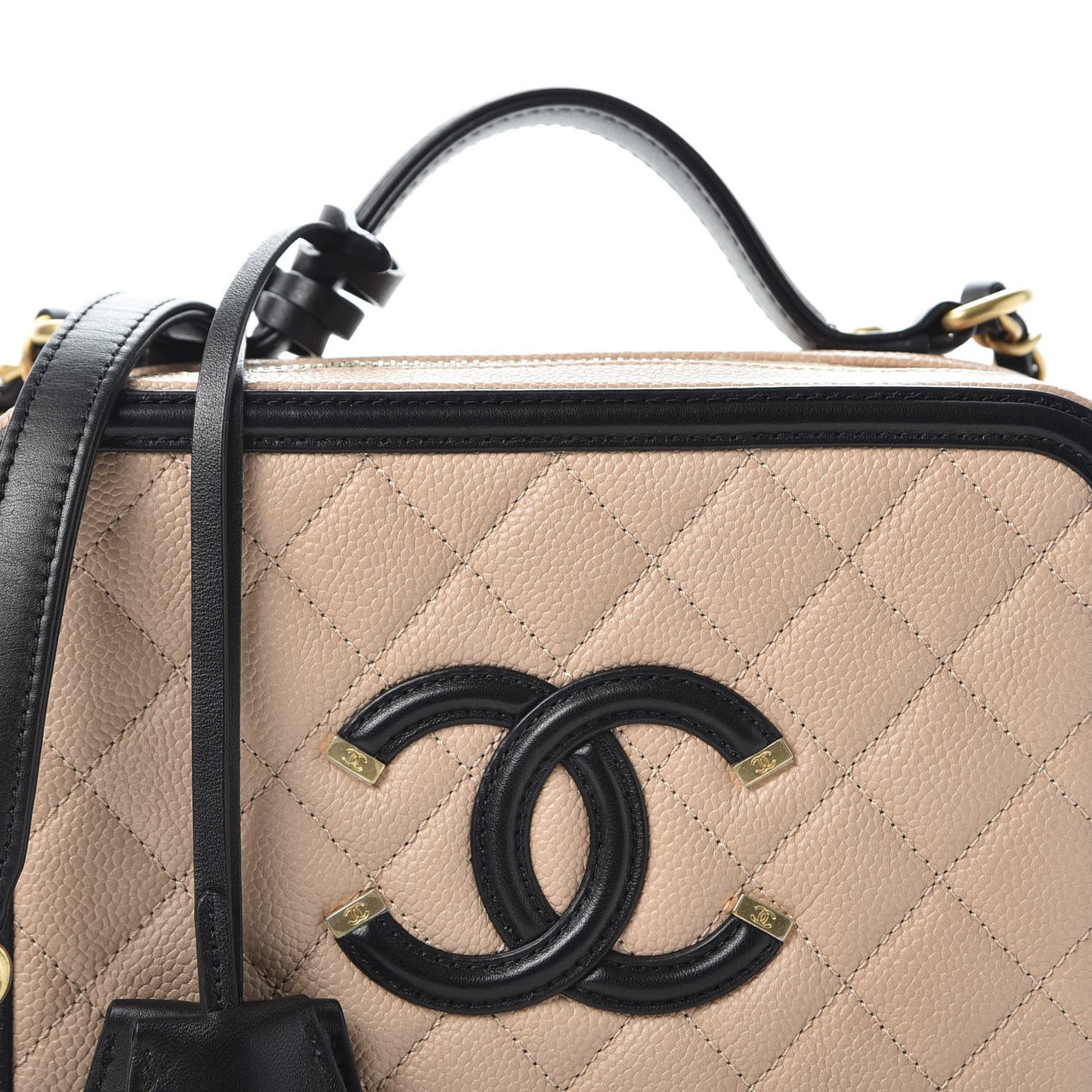 Caviar Quilted Medium CC Filigree Vanity Case Beige Black