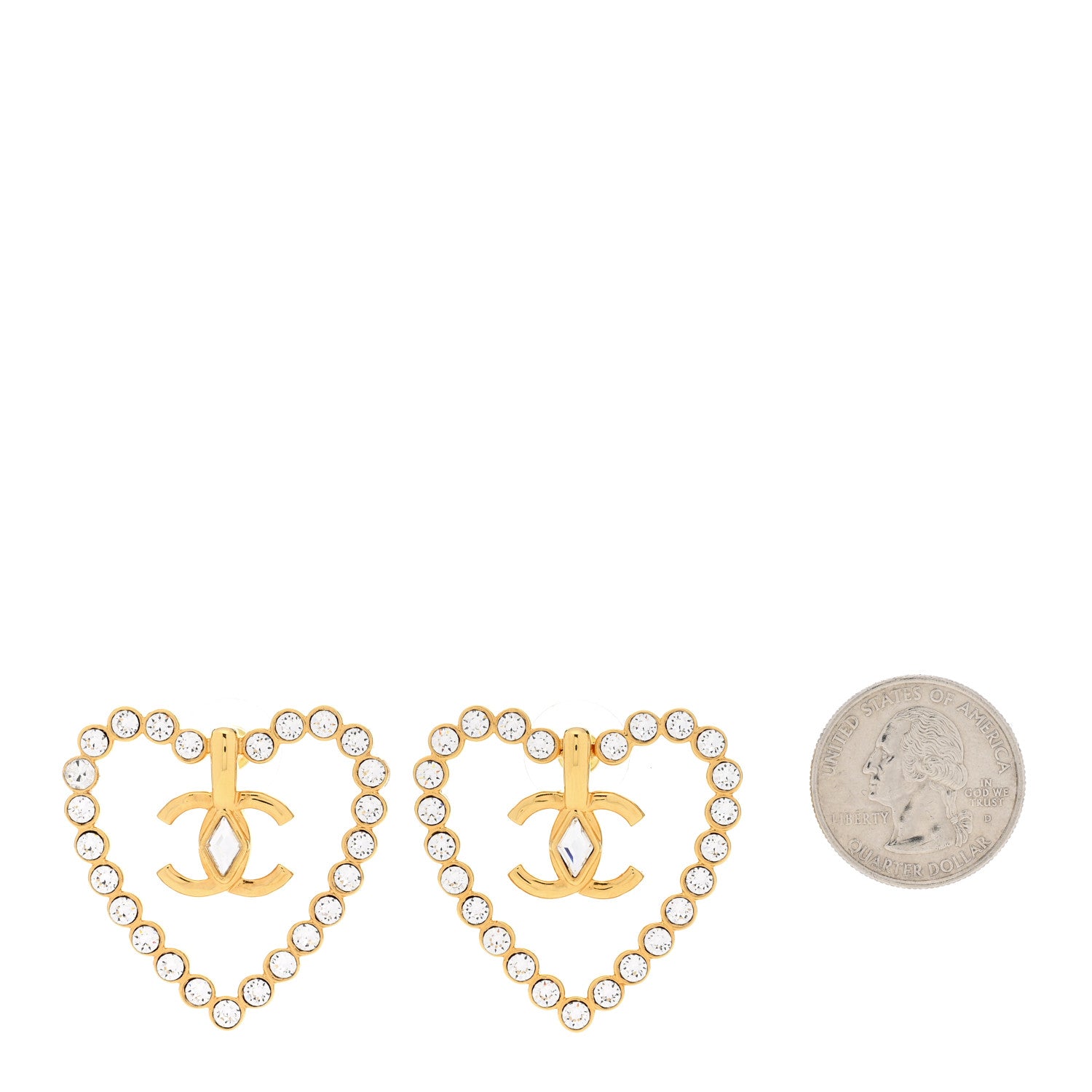 Chanel Crystal Heart CC Earrings Gold 2 of 5