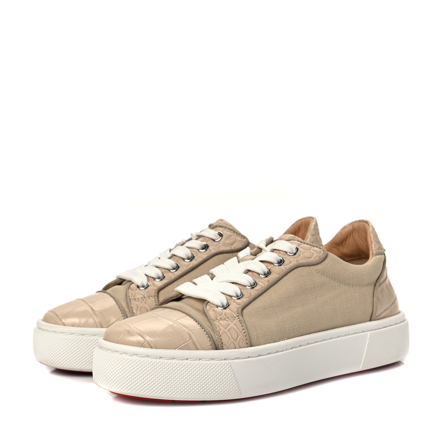 Christian Louboutin Calfskin Crocodile Embossed Vierissima Orlato Flat Sneakers 35.5 Nougat 3 of 9