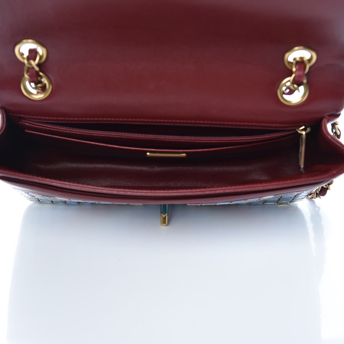 Lambskin Mosaic Medium Flap Red Multicolor