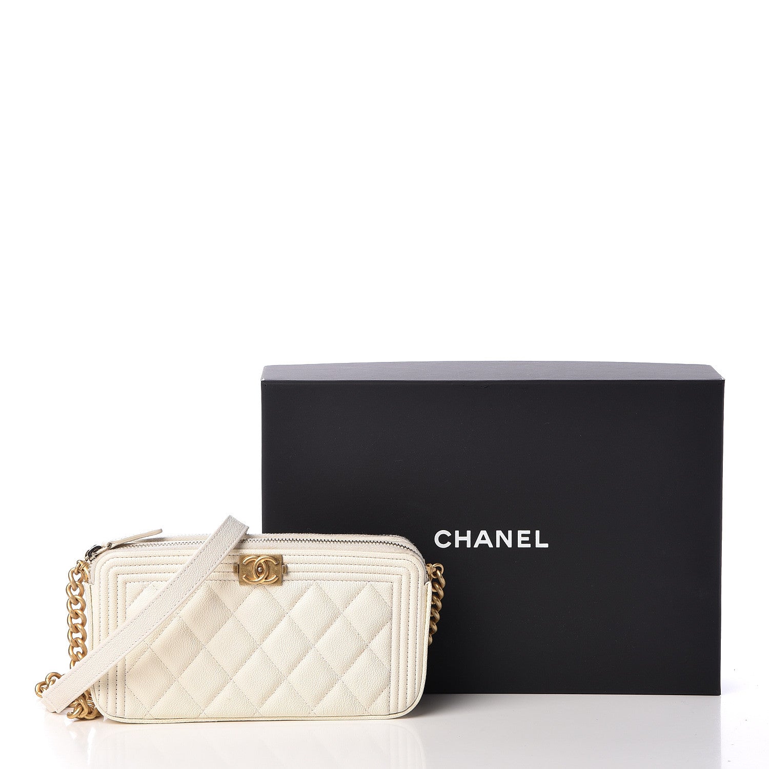 Chanel Caviar Quilted Small Boy Clutch With Chain White 11 of 11