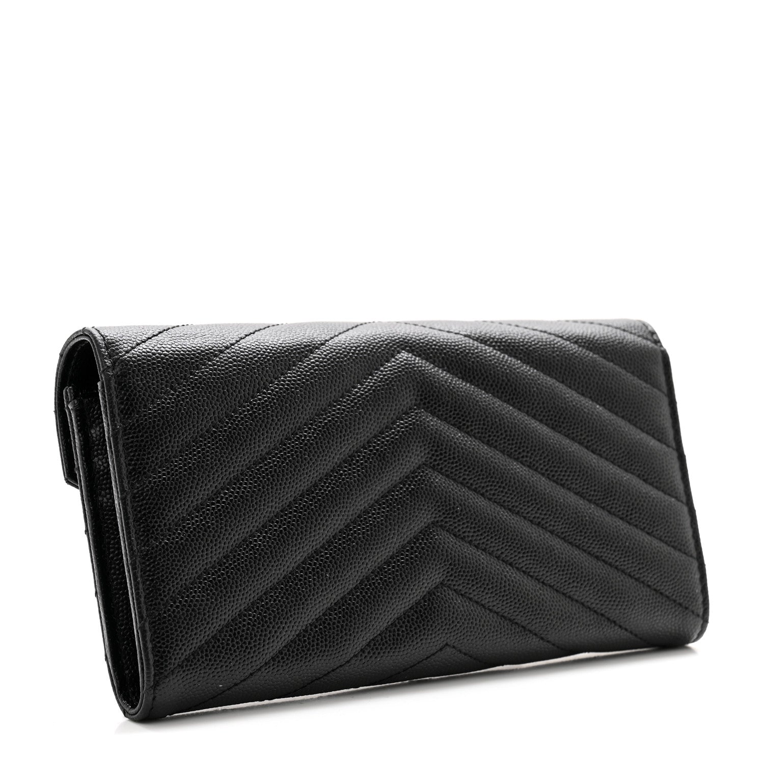 Saint Laurent Grain De Poudre Matelasse Chevron Monogram Flap Wallet Black 3 of 9