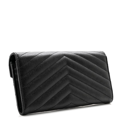 Saint Laurent Grain De Poudre Matelasse Chevron Monogram Flap Wallet Black 3 of 9