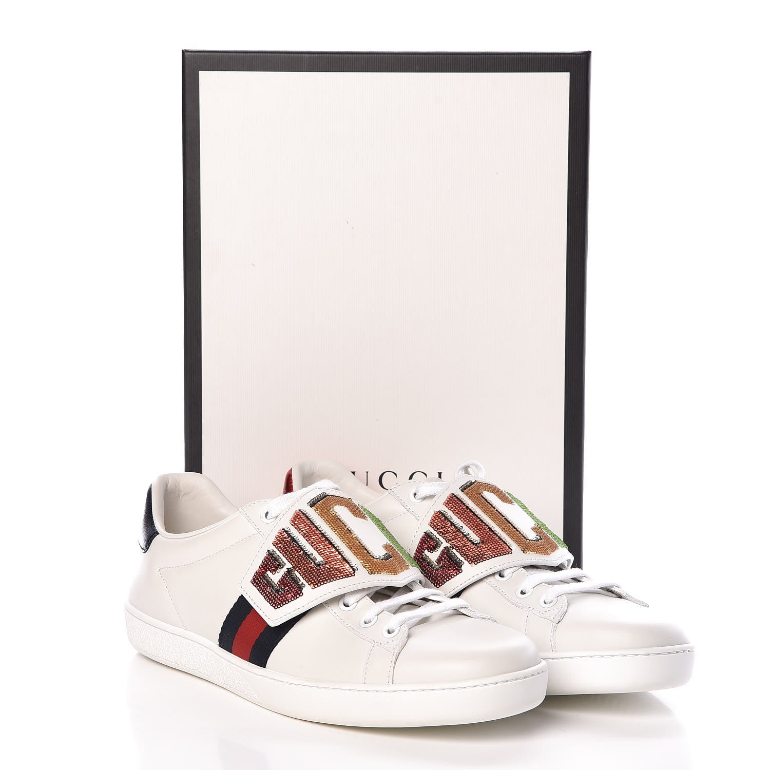 Gucci Calfskin Sequins Web Game Logo Womens Ace Sneakers 39.5 White 8 of 8