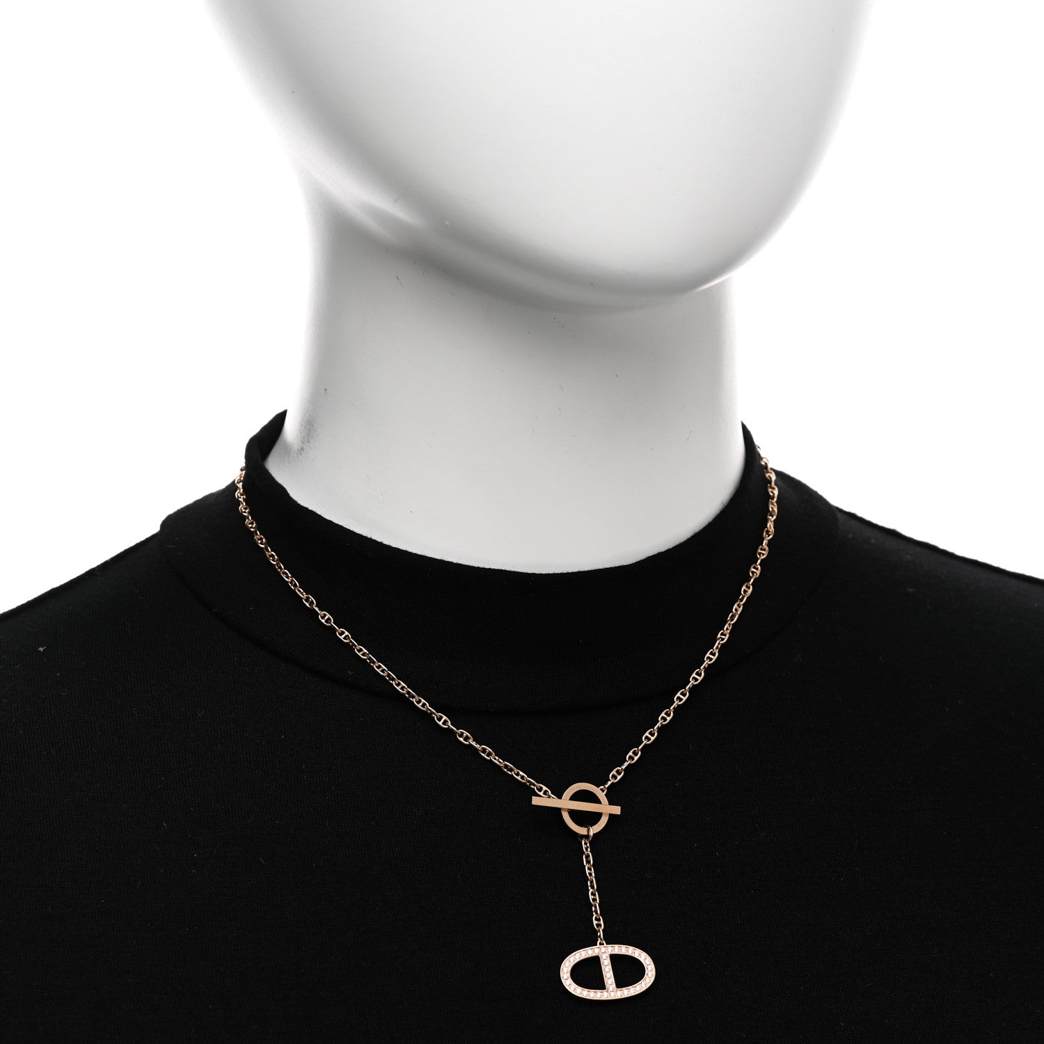 Hermes 18K Rose Gold Diamond GM Chaine D'Ancre Contour Pendant Necklace SH 2 of 5
