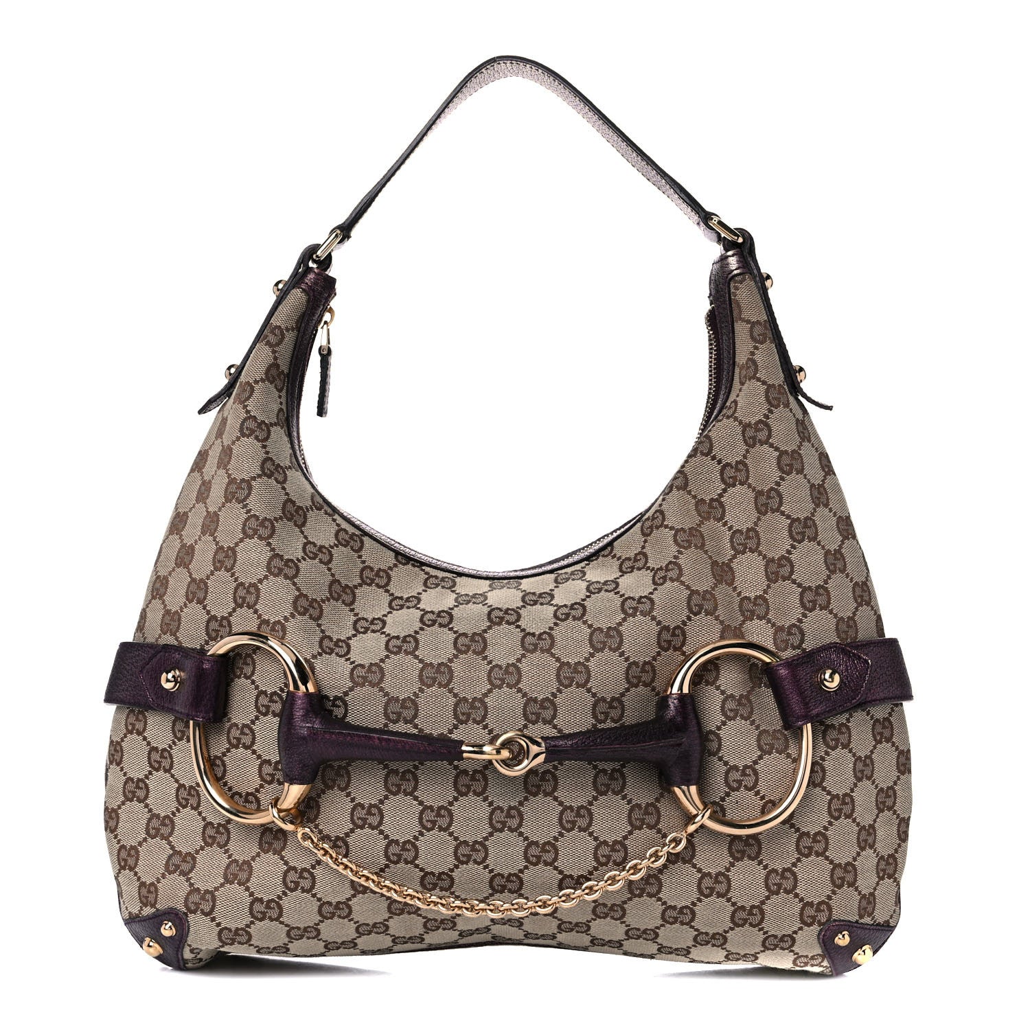 Gucci Metallic Monogram Horsebit Chain Hobo Purple 1 of 11