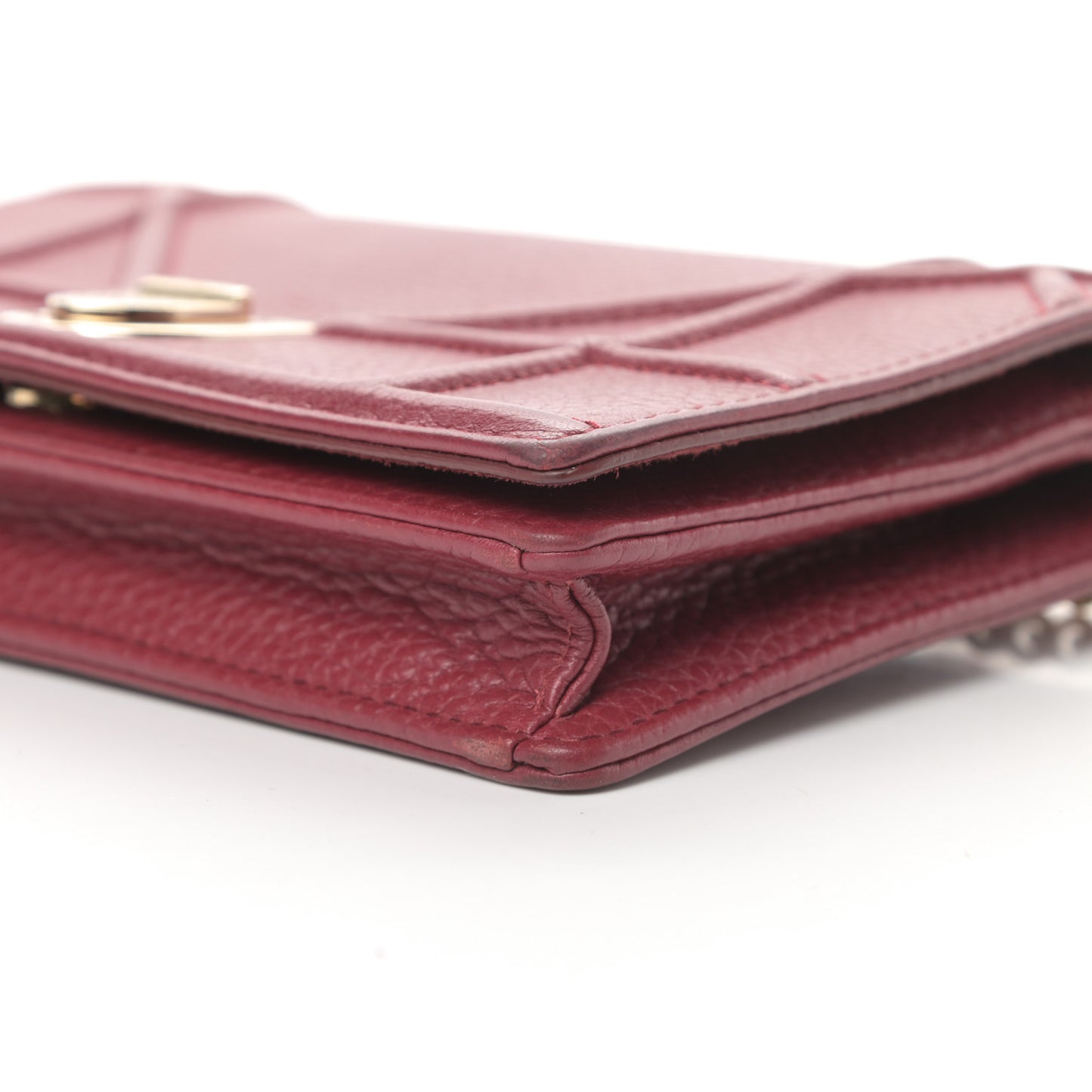 Grained Calfskin Diorama Wallet on Chain Pouch Burgundy