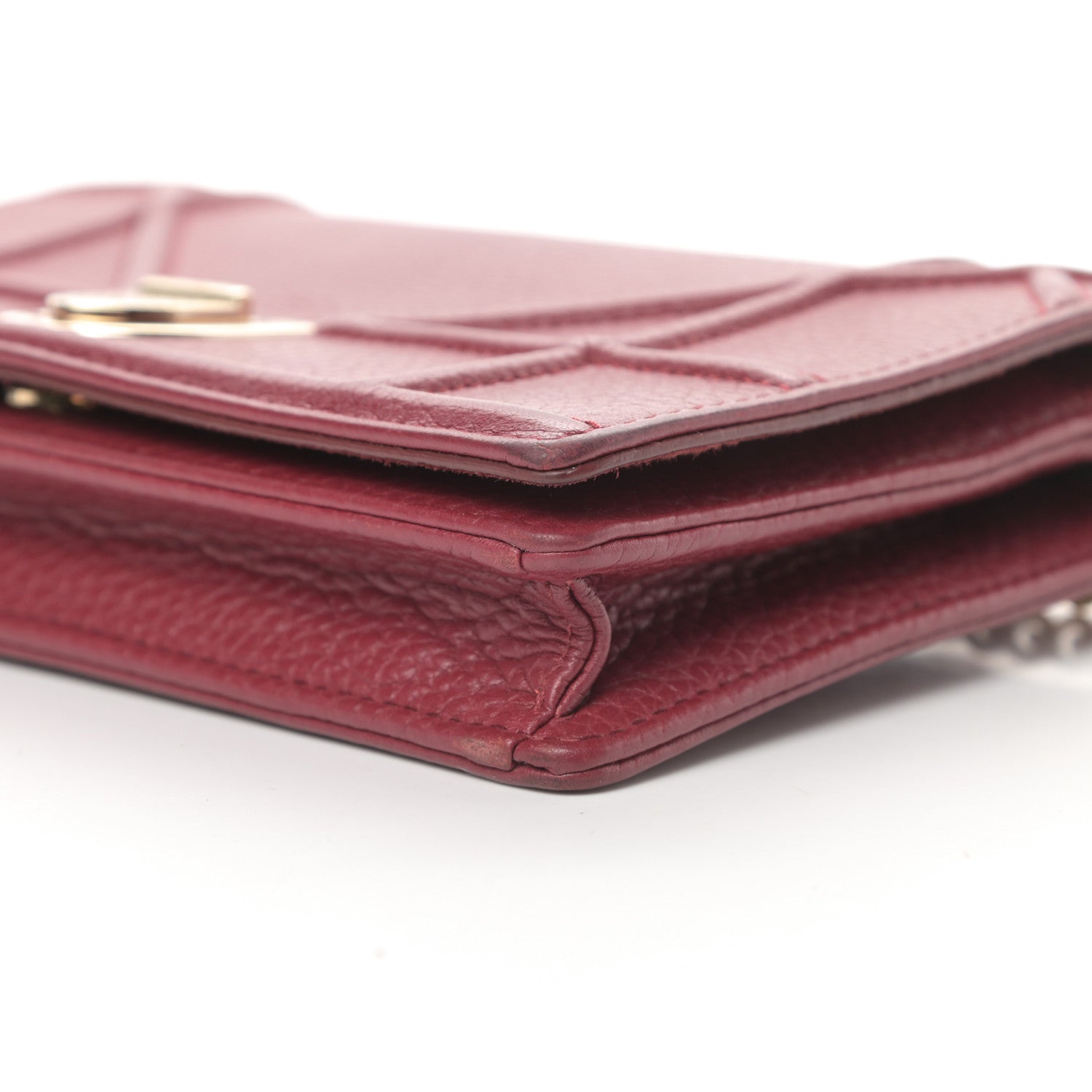 Christian Dior Grained Calfskin Diorama Wallet on Chain Pouch Burgundy 11 of 15