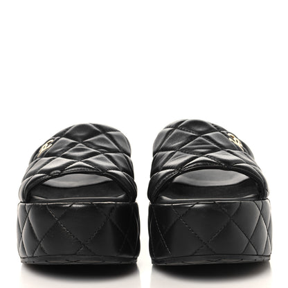 Chanel Lambskin Quilted Platform Mules 38 Black 3 of 9