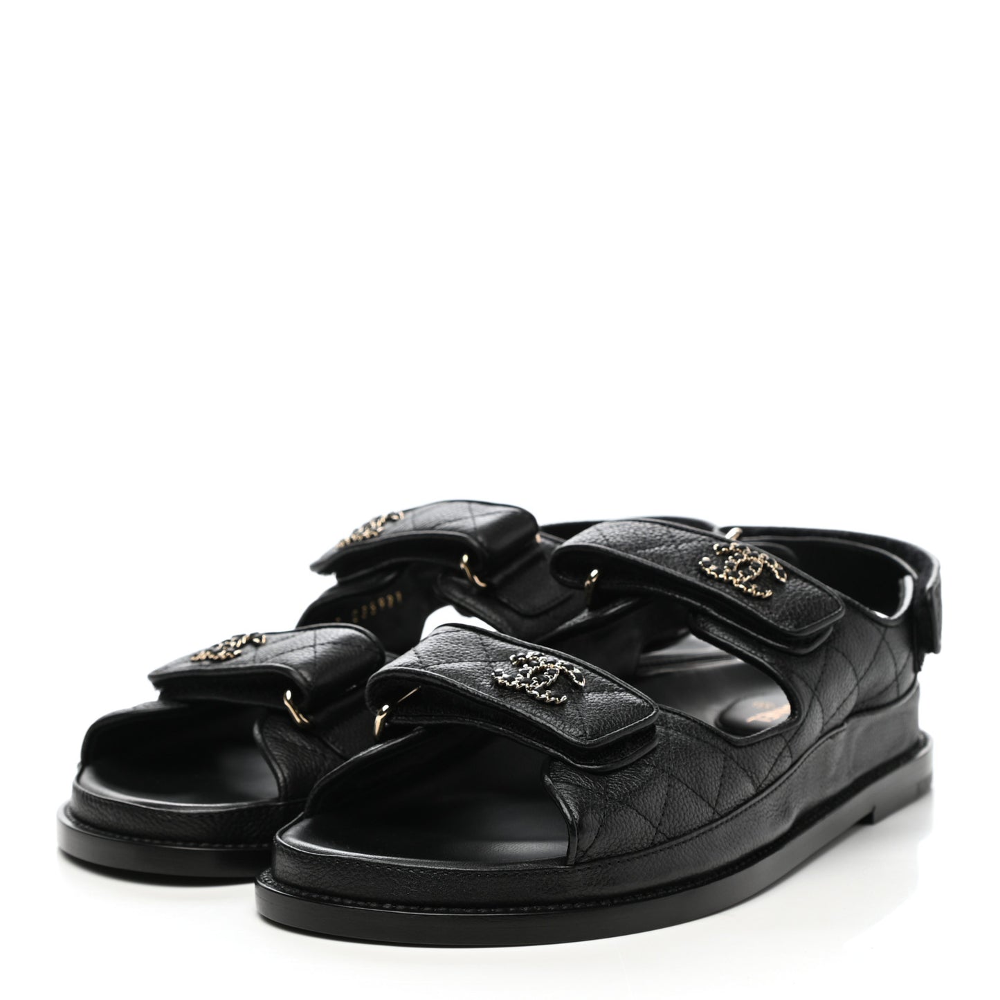 Grained Calfskin Velcro Dad Sandals 39 Black