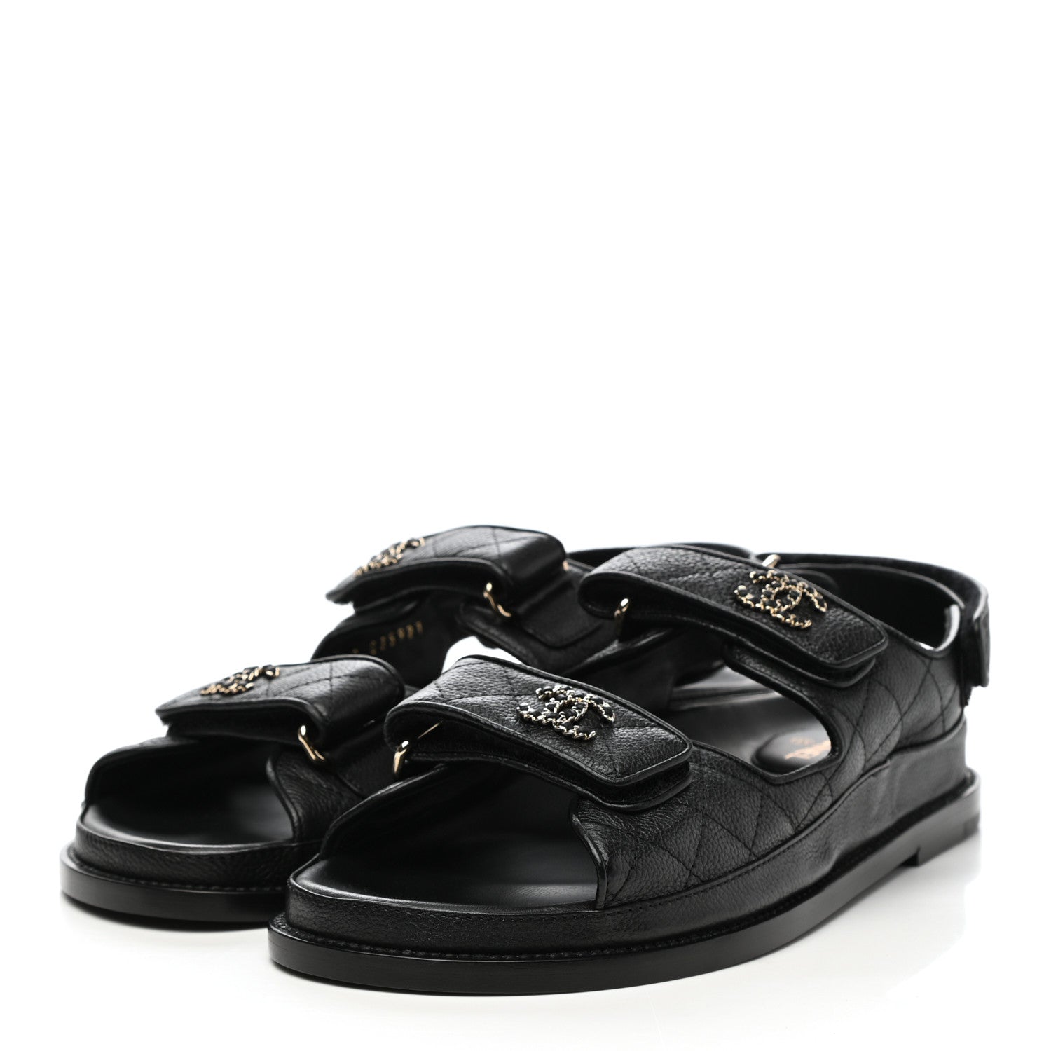 Chanel Grained Calfskin Velcro Dad Sandals 39 Black 3 of 8