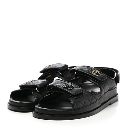 Chanel Grained Calfskin Velcro Dad Sandals 39 Black 3 of 8