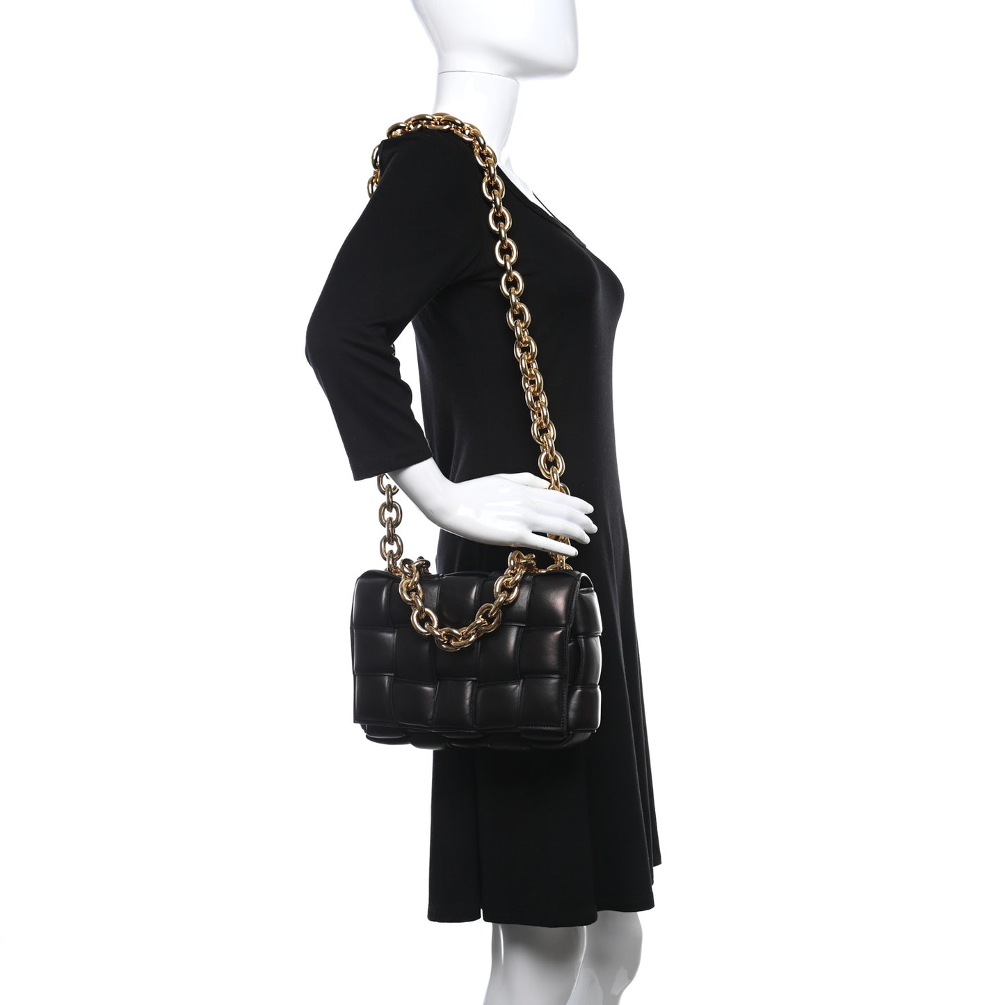 Lambskin Maxi Intreccio Padded Chain Cassette Crossbody Bag Black