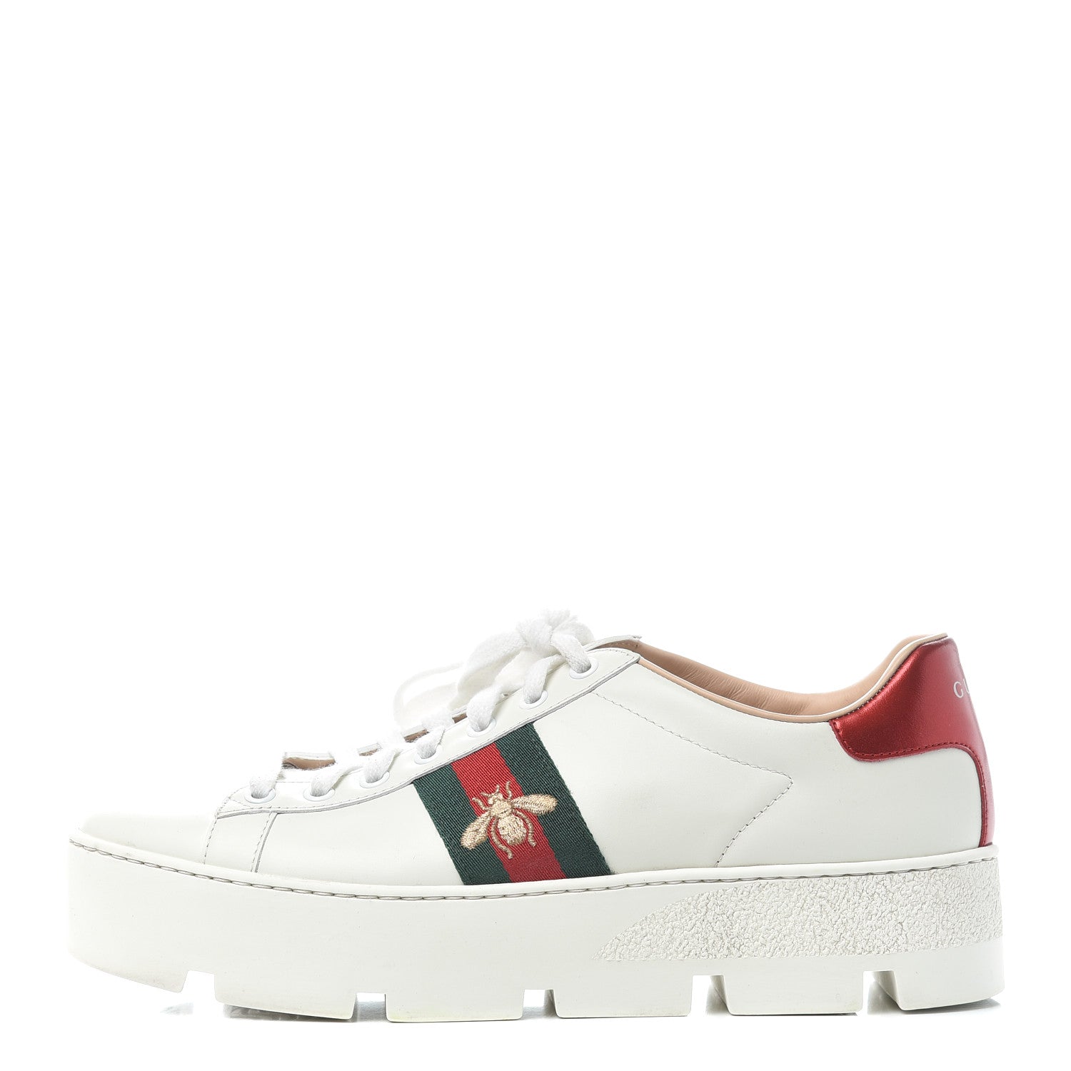 Gucci Calfskin Web Bee Embroidered Womens Ace Platform Sneakers 39.5 White 1 of 14