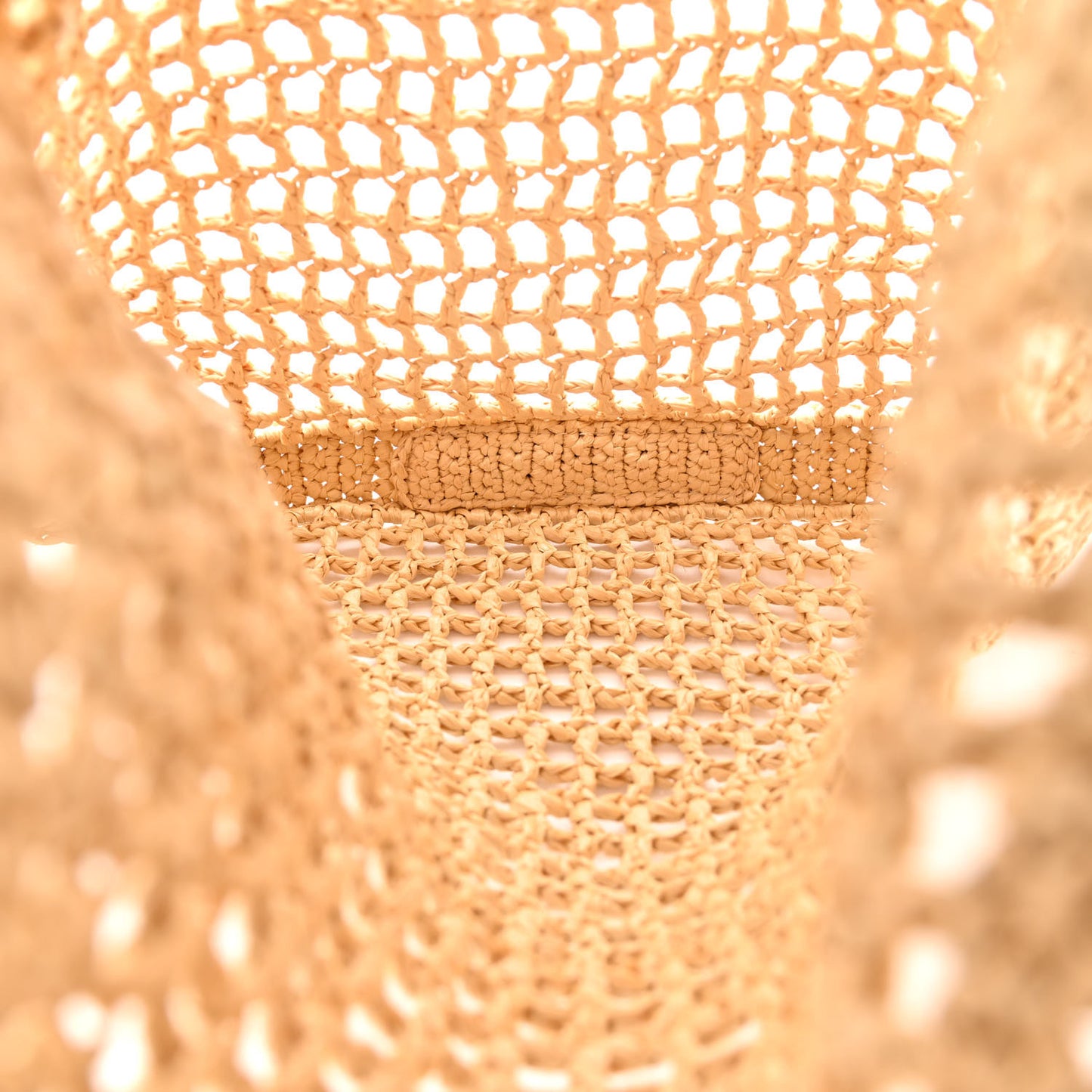 Yarn Raffia Effect Crochet Logo Embroidered Tote Bag Naturale