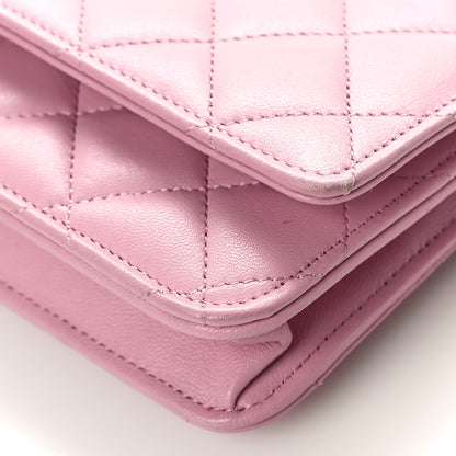 Chanel Lambskin Quilted Wallet On Chain WOC Pink 10 of 11