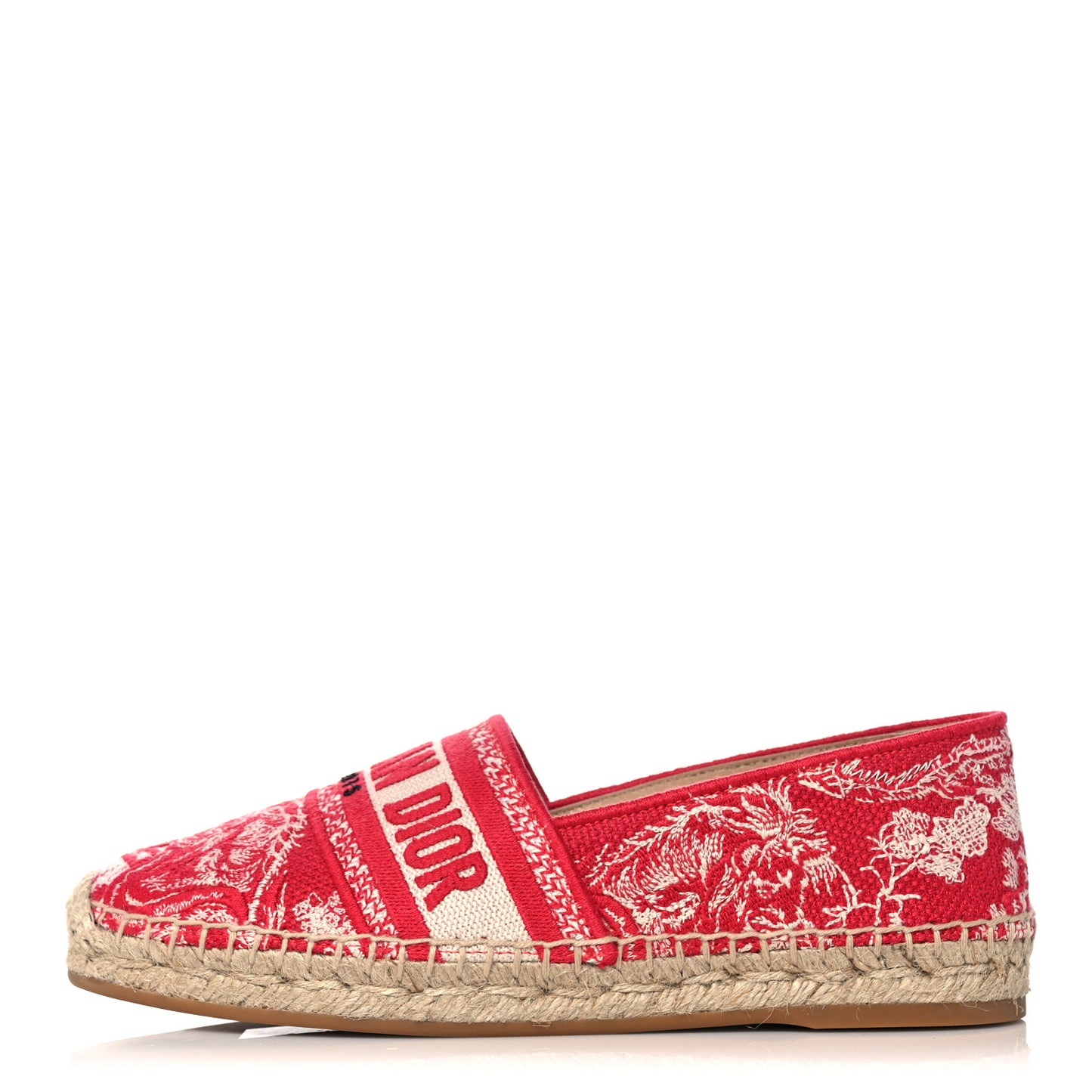 Embroidered Toile De Jouy Granville Espadrille 35 Raspberry