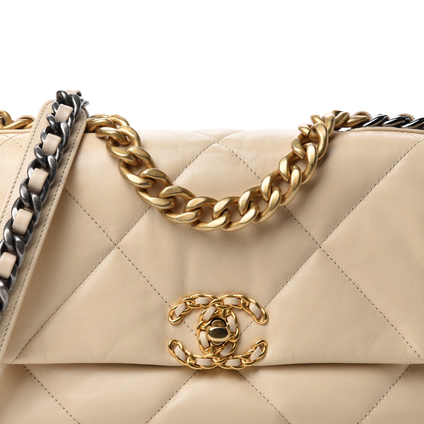 Lambskin Quilted Medium Chanel 19 Flap Light Beige