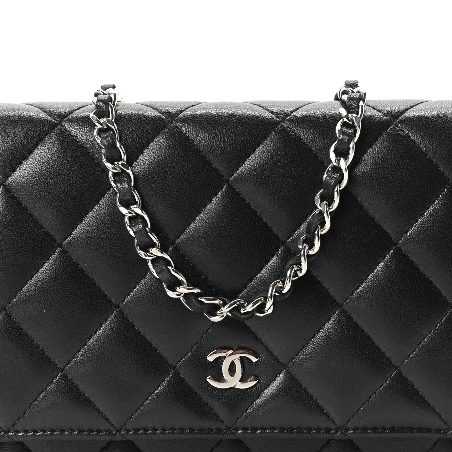 Lambskin Quilted Wallet On Chain WOC Black