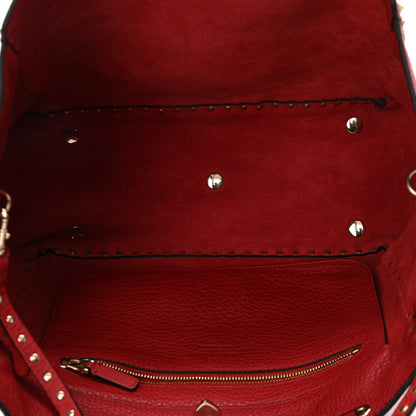 Valentino Garavani Pebbled Calfskin Medium Rockstud Tote Red 4 of 8