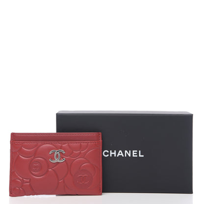 Chanel Lambskin Camellia Embossed Card Holder Red 8 of 8