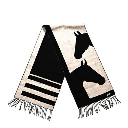 Hermes Cashmere Casaque Love Story Muffler Black Beige Chine 2 of 3