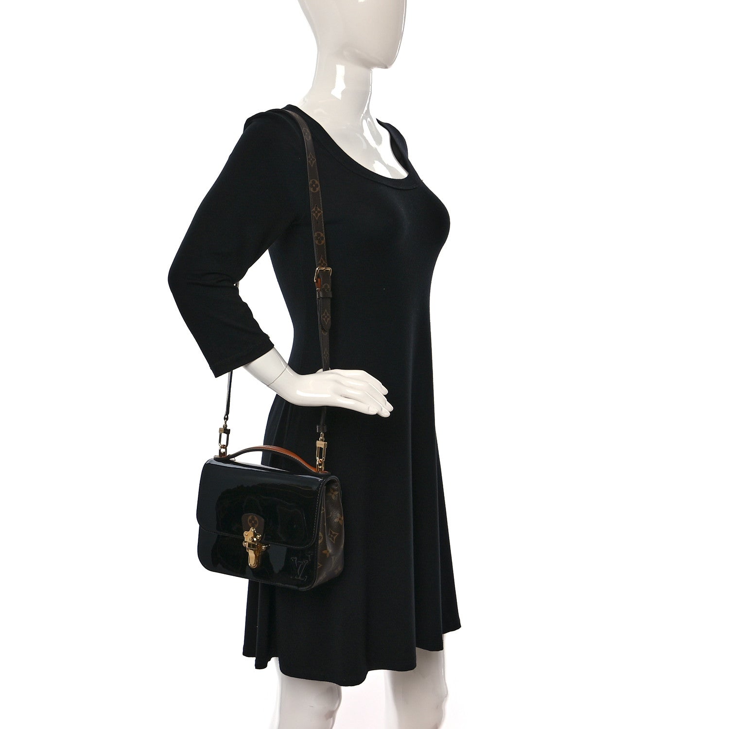 Louis Vuitton Patent Calfskin Monogram Cherrywood BB Black 2 of 7