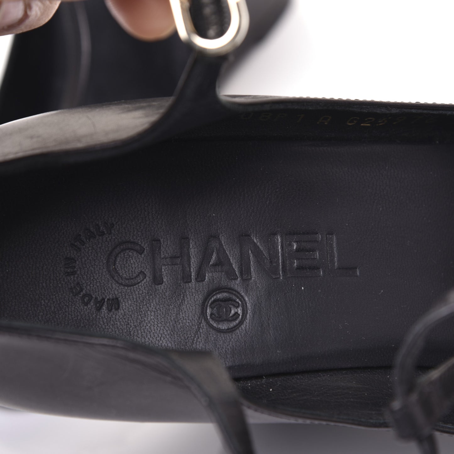 Lambskin Studded CC T-Strap Wedges 38 Black