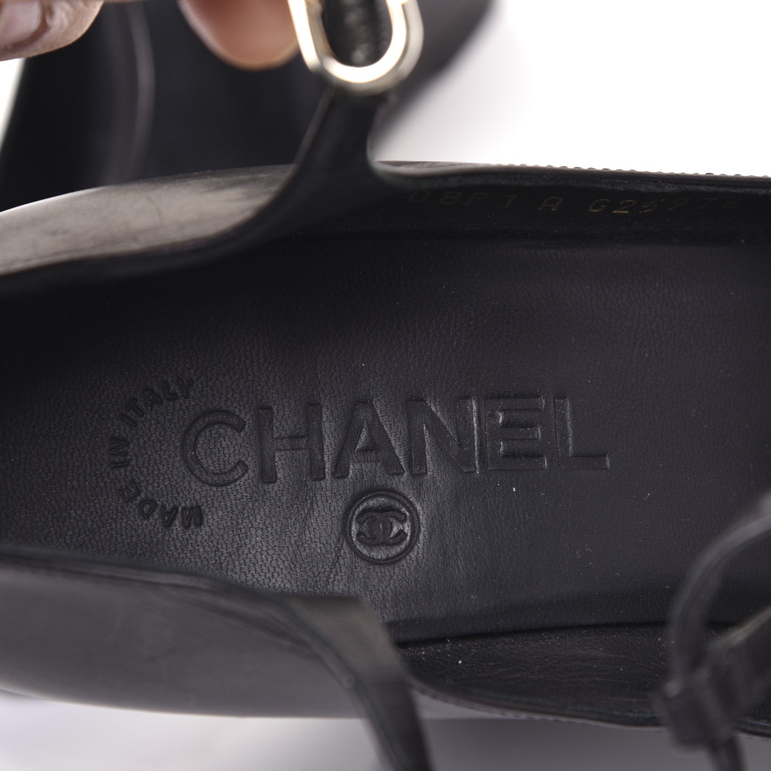 Chanel Lambskin Studded CC T-Strap Wedges 38 Black 9 of 12
