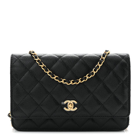 Caviar Quilted CC Turnlock Wallet On Chain WOC Black